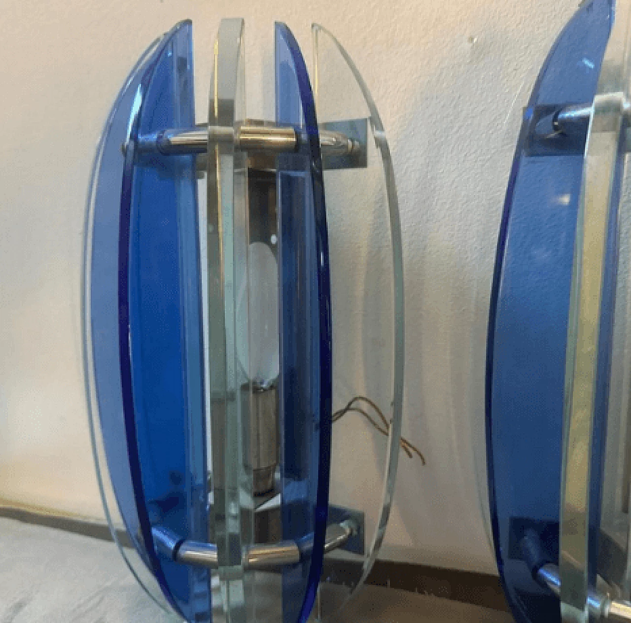 Pair of Space Age glass and metal wall lights by Veca, 1960s 6