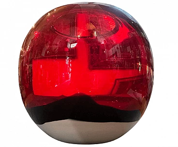 Vaso sferico in vetro di Murano rosso, bianco e nero, anni '90