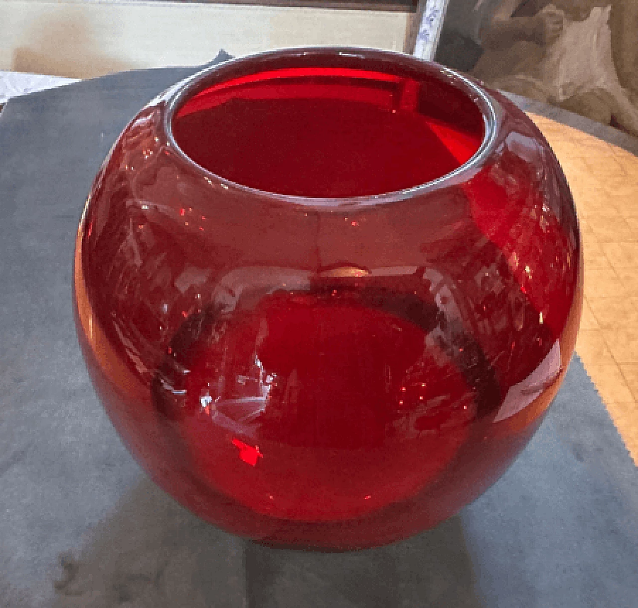 Spherical red, white and black Murano glass vase, 1990s 5