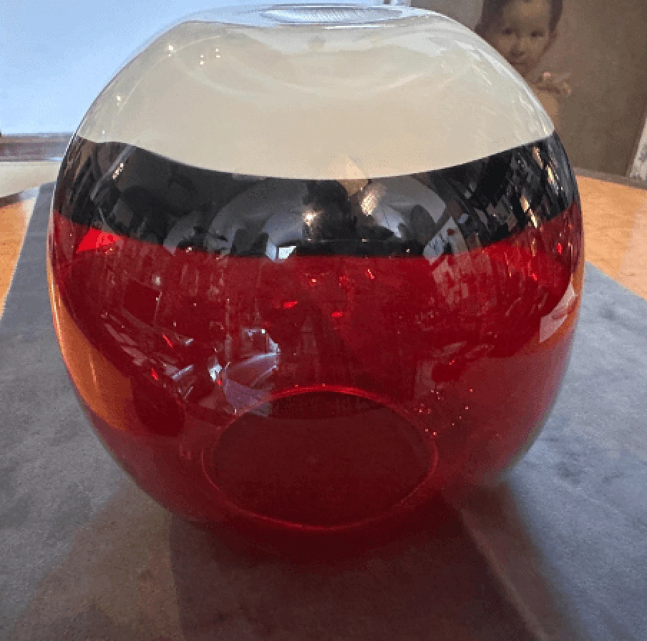 Spherical red, white and black Murano glass vase, 1990s 8