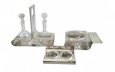 3 Serving objects in silver-plated metal and glass by Lino Sabattini, 1980s