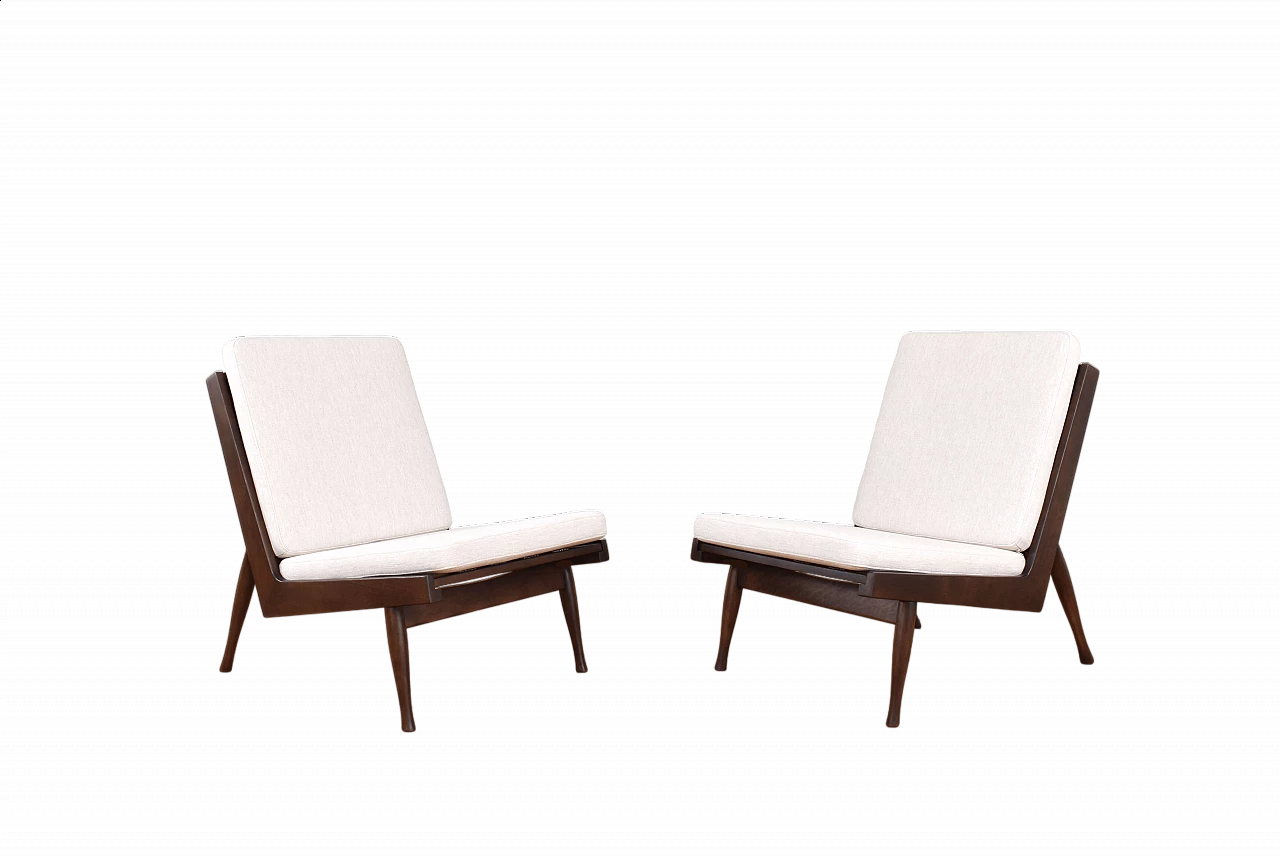 Pair of solid beech armchairs by M. Grabiński, 1960s 15