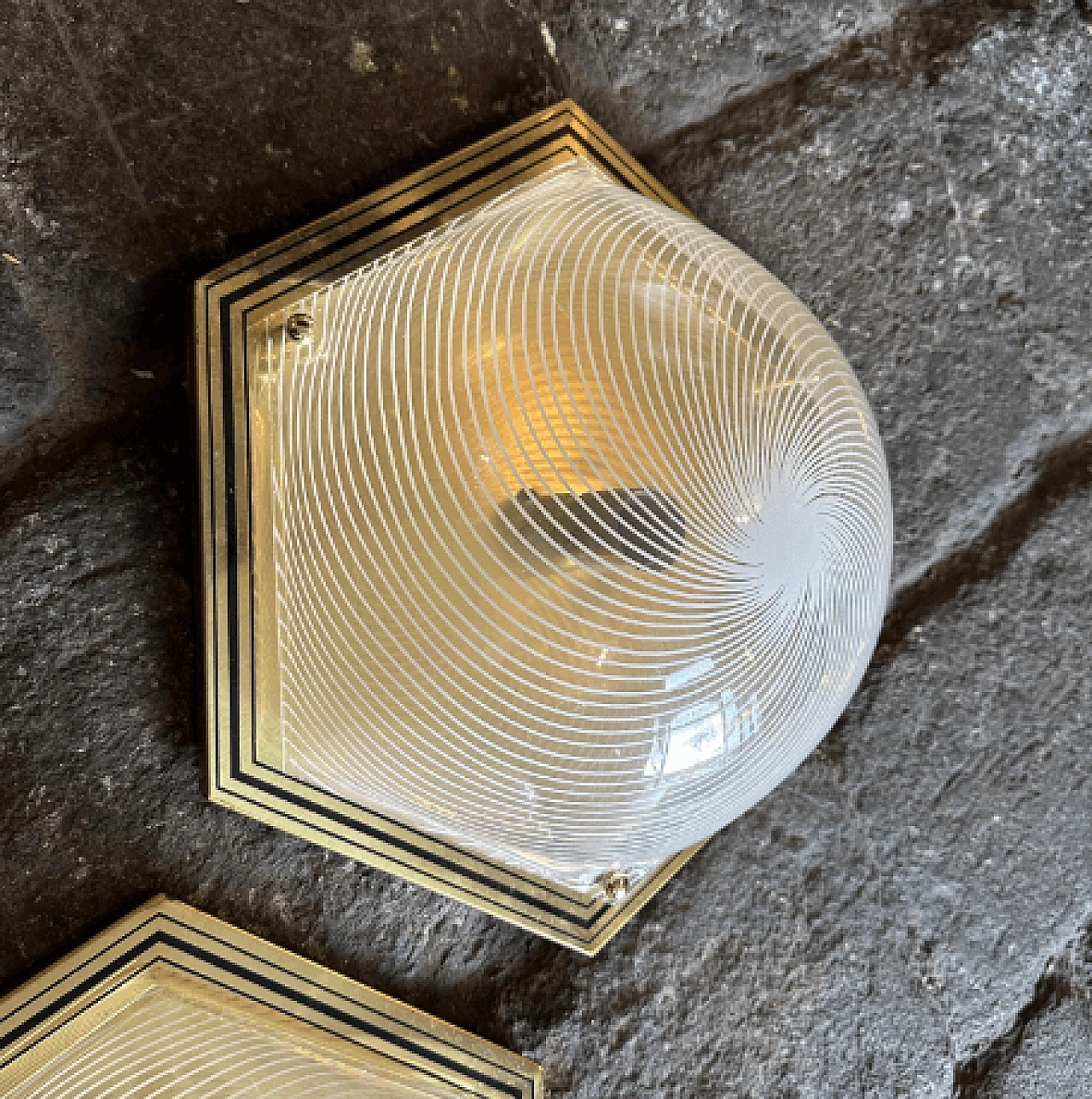 Pair of hexagonal brass and plastic wall lights, 1970s 3