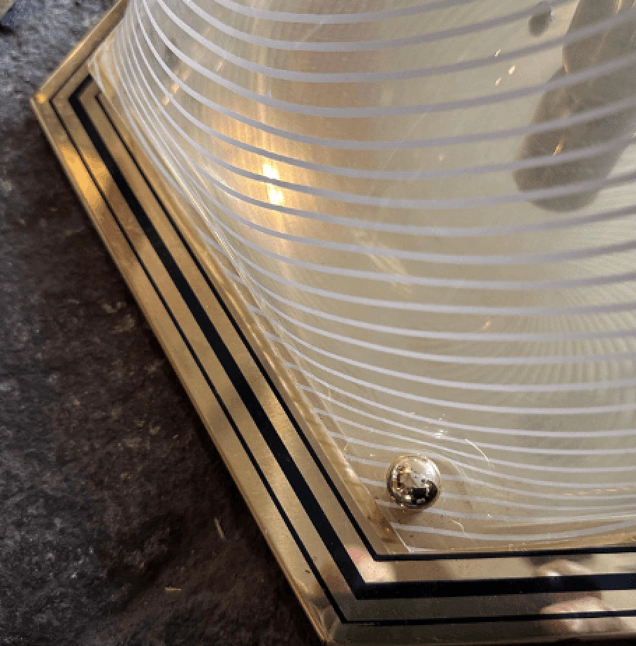 Pair of hexagonal brass and plastic wall lights, 1970s 8