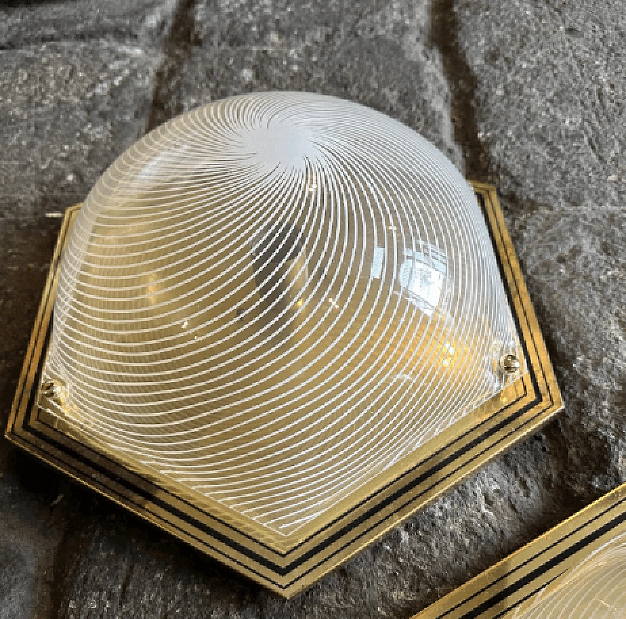 Pair of hexagonal brass and plastic wall lights, 1970s 9