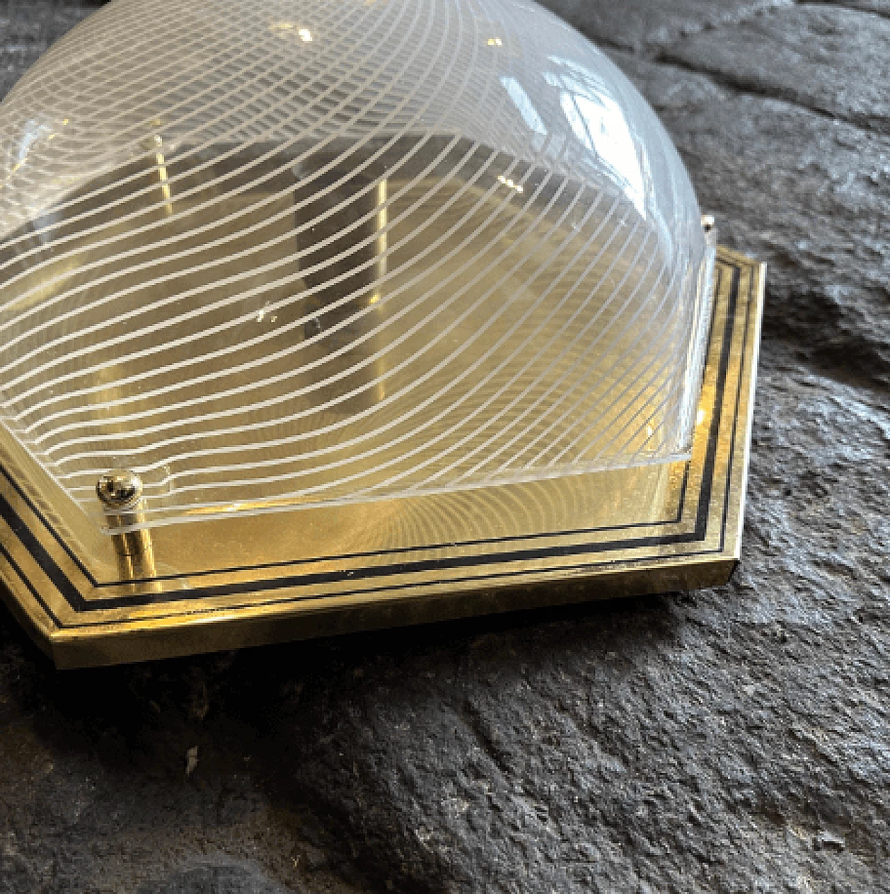 Pair of hexagonal brass and plastic wall lights, 1970s 12