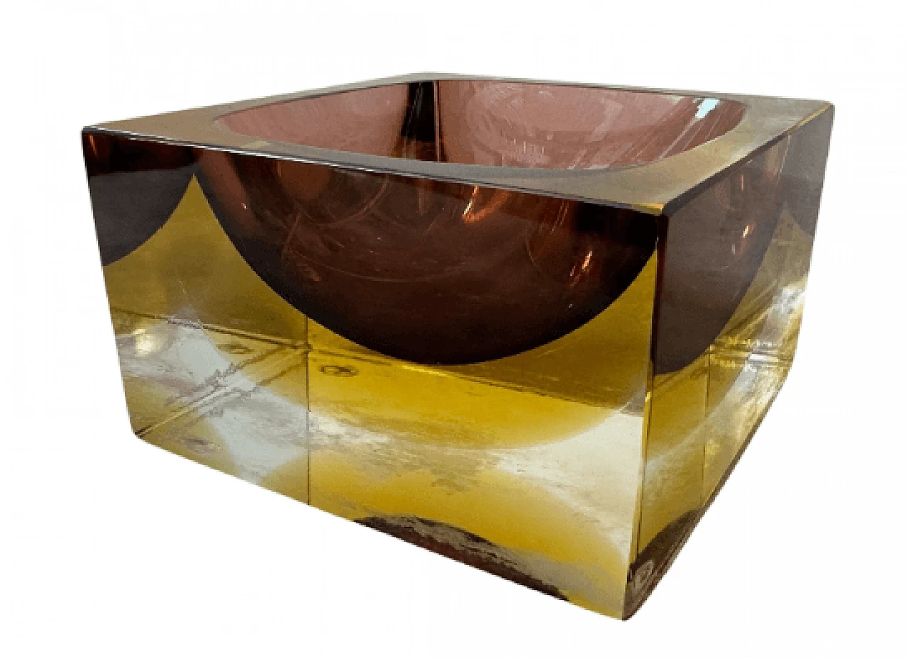 Posacenere quadrato in vetro di Murano sommerso di Mandruzzato, anni '70 1