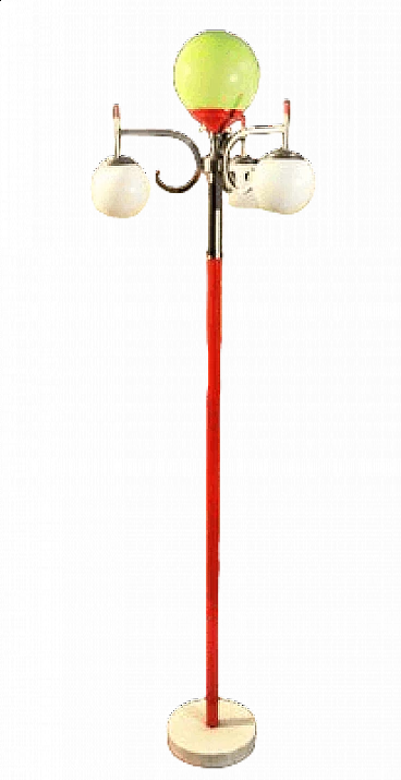 Floor lamp with brass and red laquered metal frame, 1960s