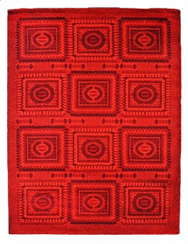 Red mosaic wool rug, 1970s