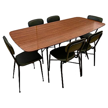 6 Chairs and table in formica, iron and eco-leather, 1960s