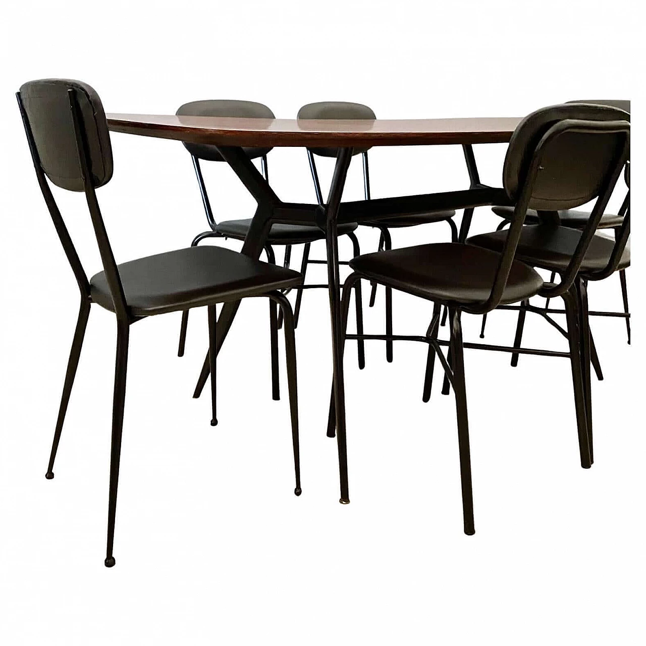 6 Sedie e tavolo in formica, ferro ed ecopelle, anni '60 4