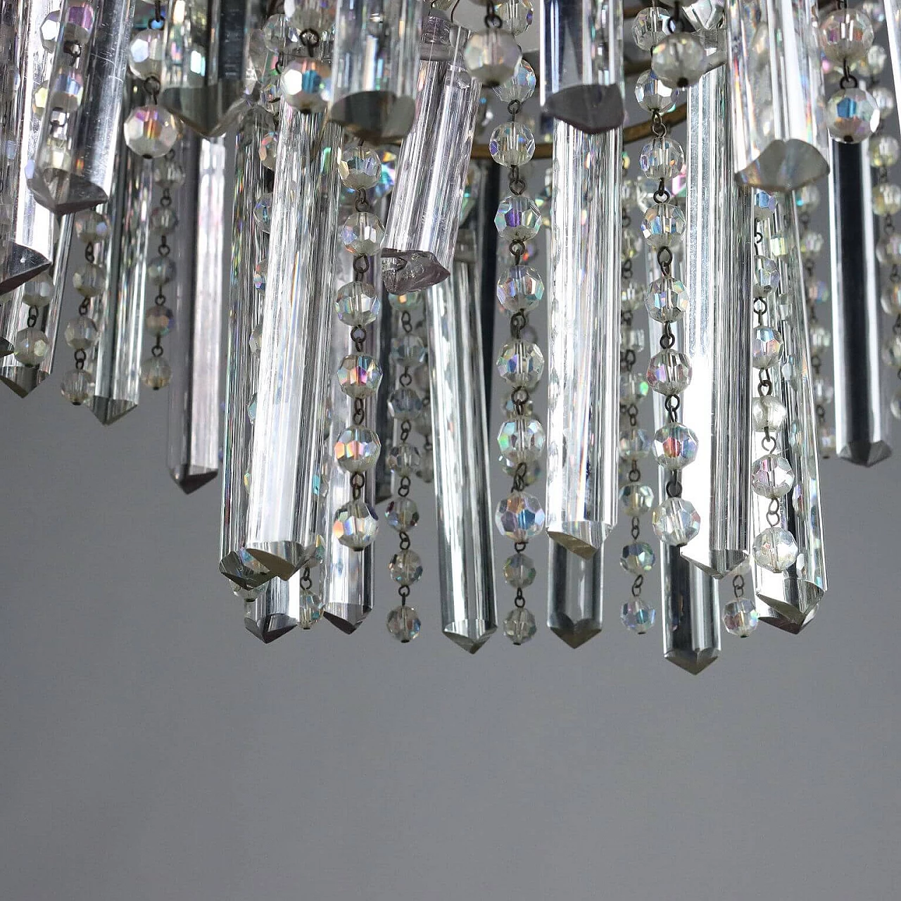 Coppia di Lampadari con pendenti in cristallo e perline in vetro 6