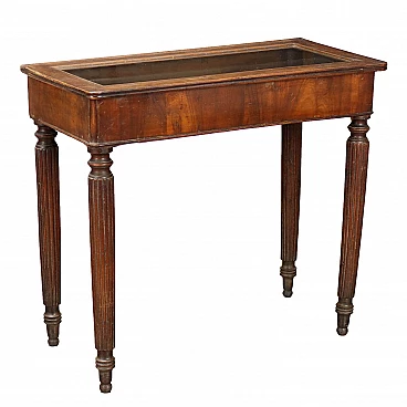 Walnut side table with showcase, early 19th century