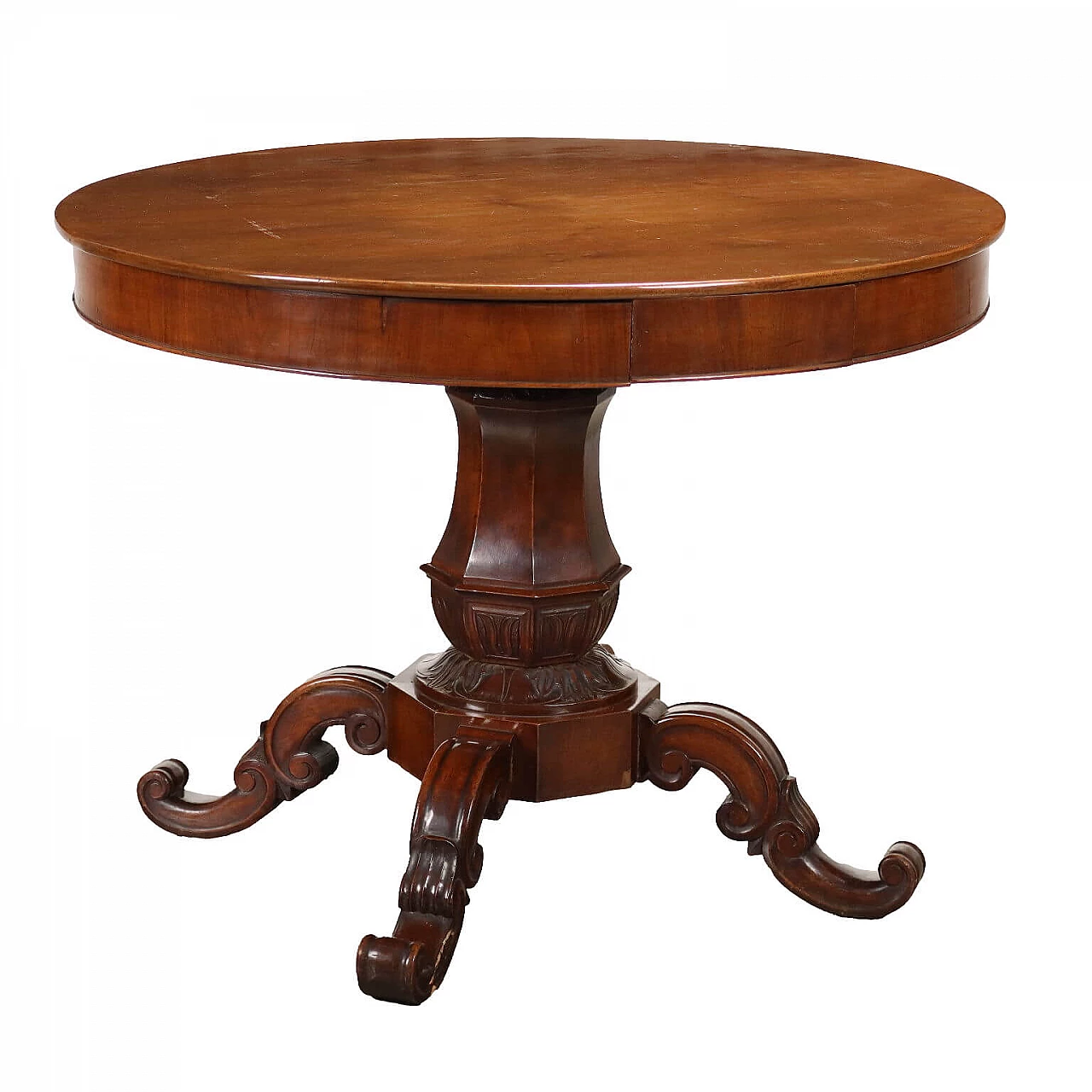 Walnut round table in Luigi Filippo style, mid 19th century 1
