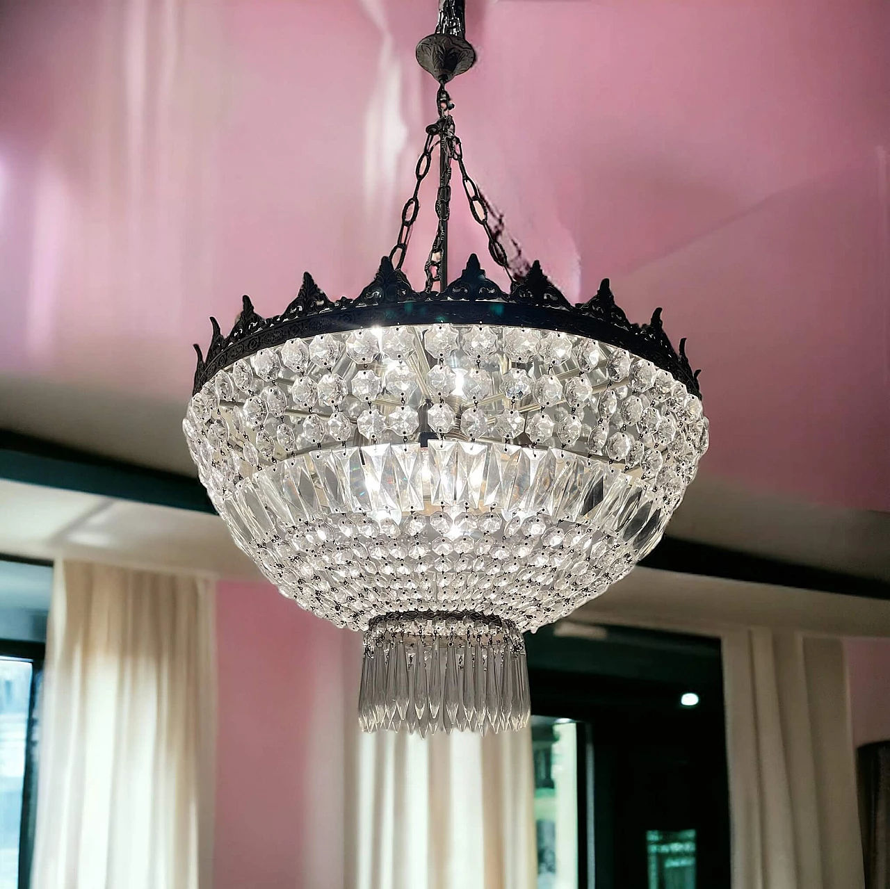 Six-light crystal chandelier, 1950s 3