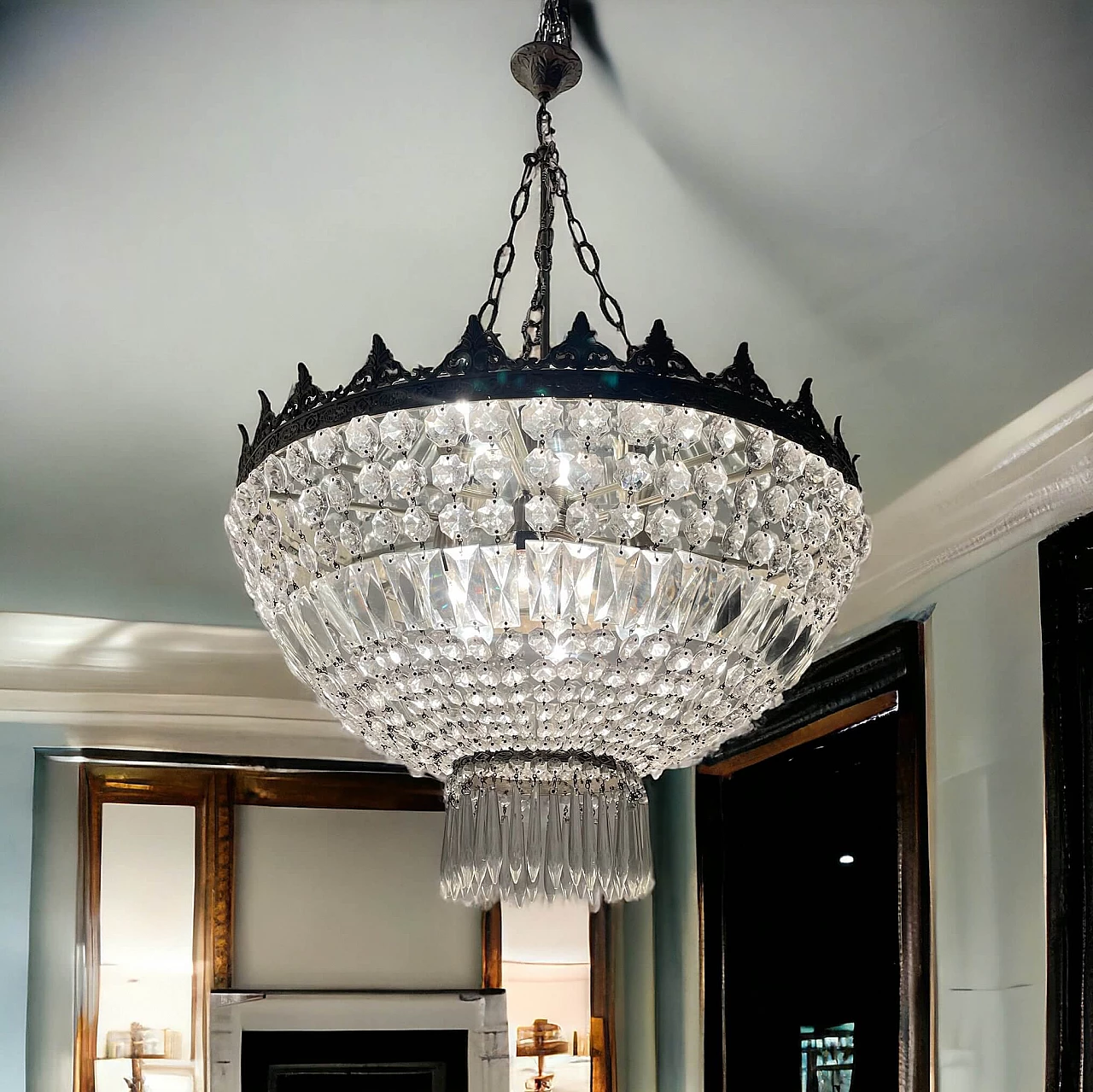 Six-light crystal chandelier, 1950s 4