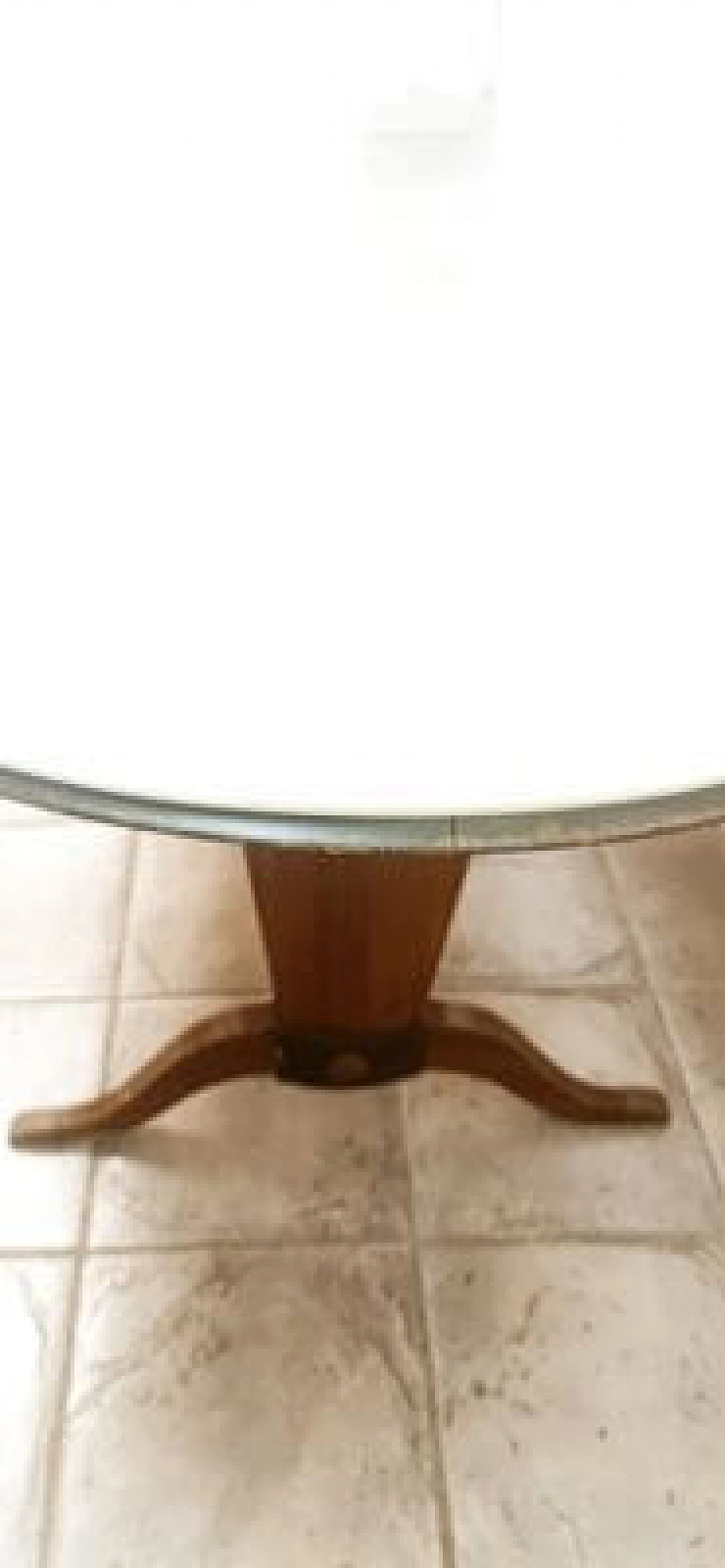Wood and brass table with decorated glass top 7