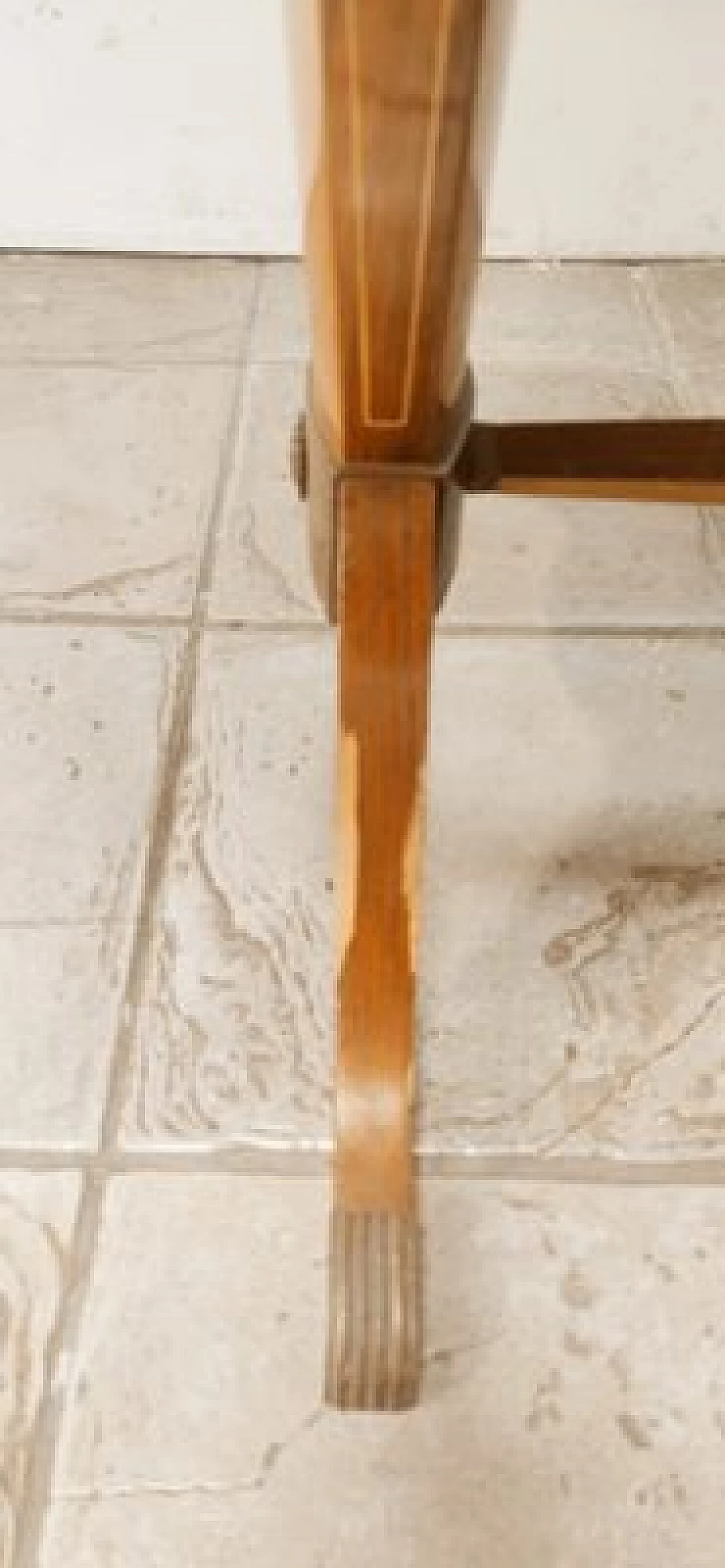 Wood and brass table with decorated glass top 13