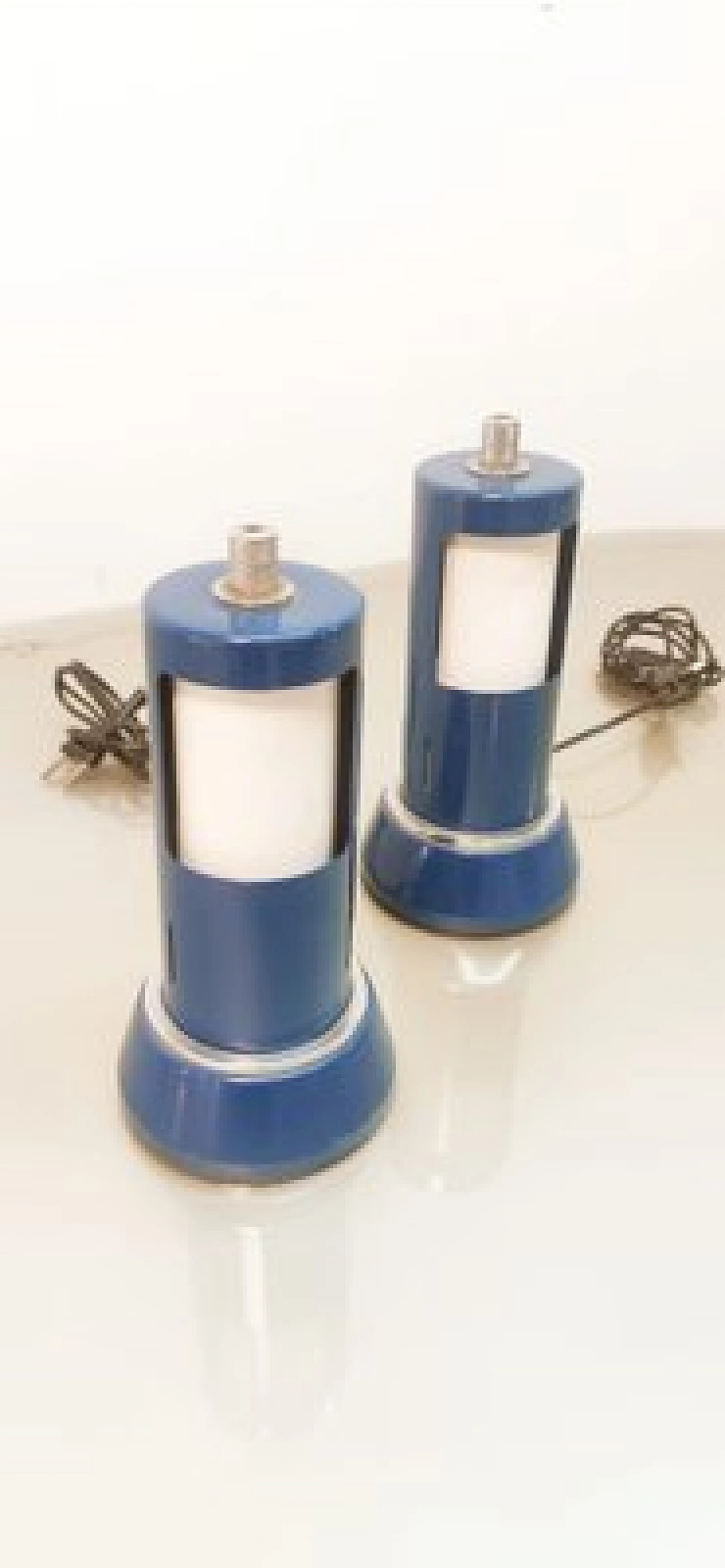 Blue and white metal table lamp, 1960s 8
