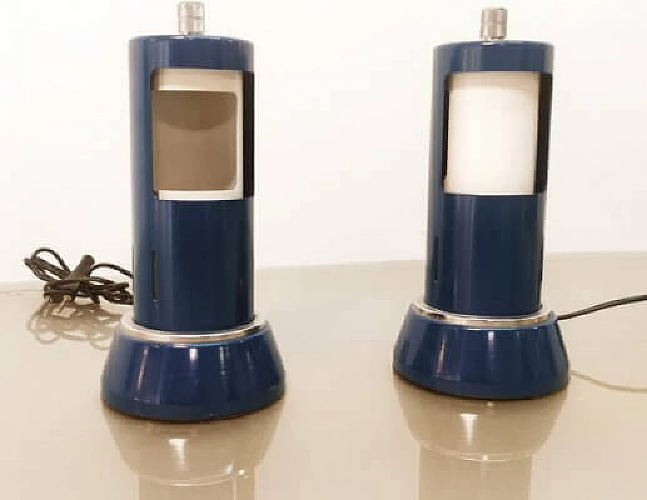 Blue and white metal table lamp, 1960s 15
