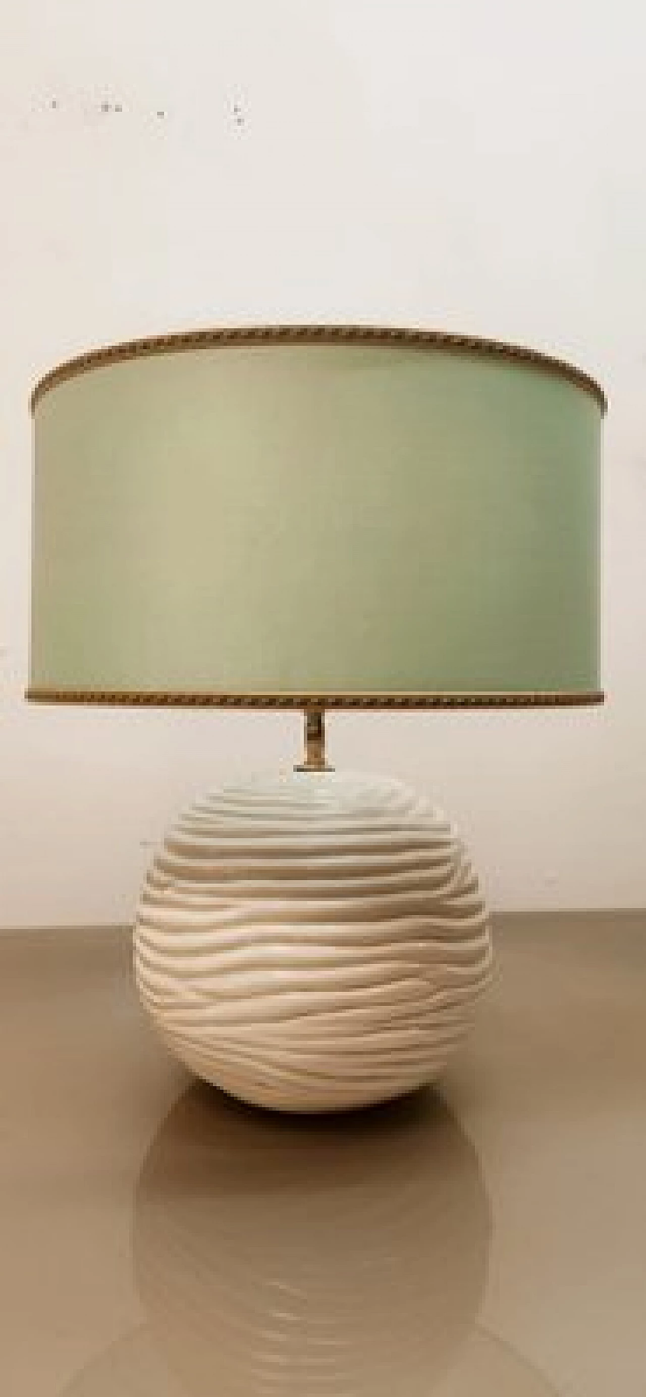 Lampada da tavolo in ceramica bianca con paralume verde acqua, anni '60 7