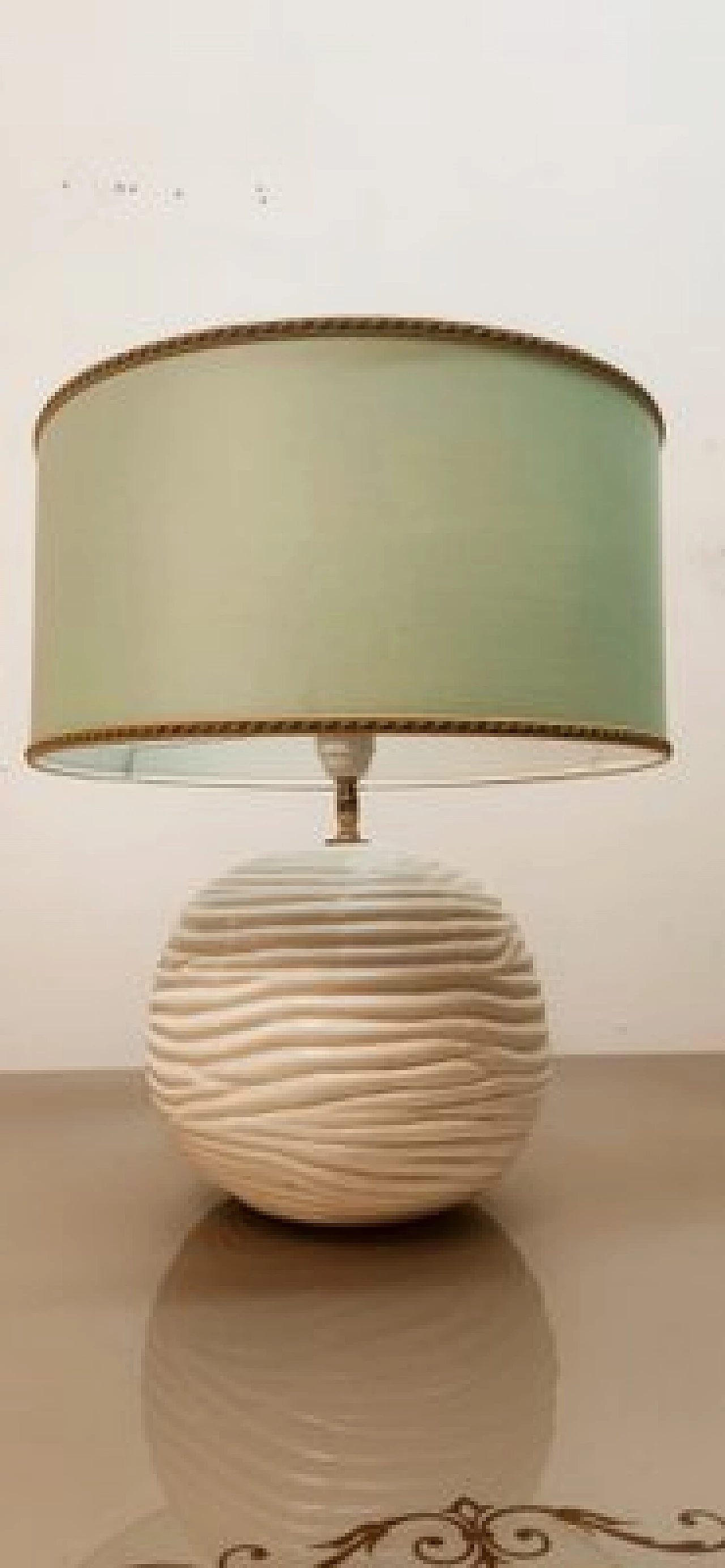 White ceramic table lamp with aqua green shade, 1960s 8
