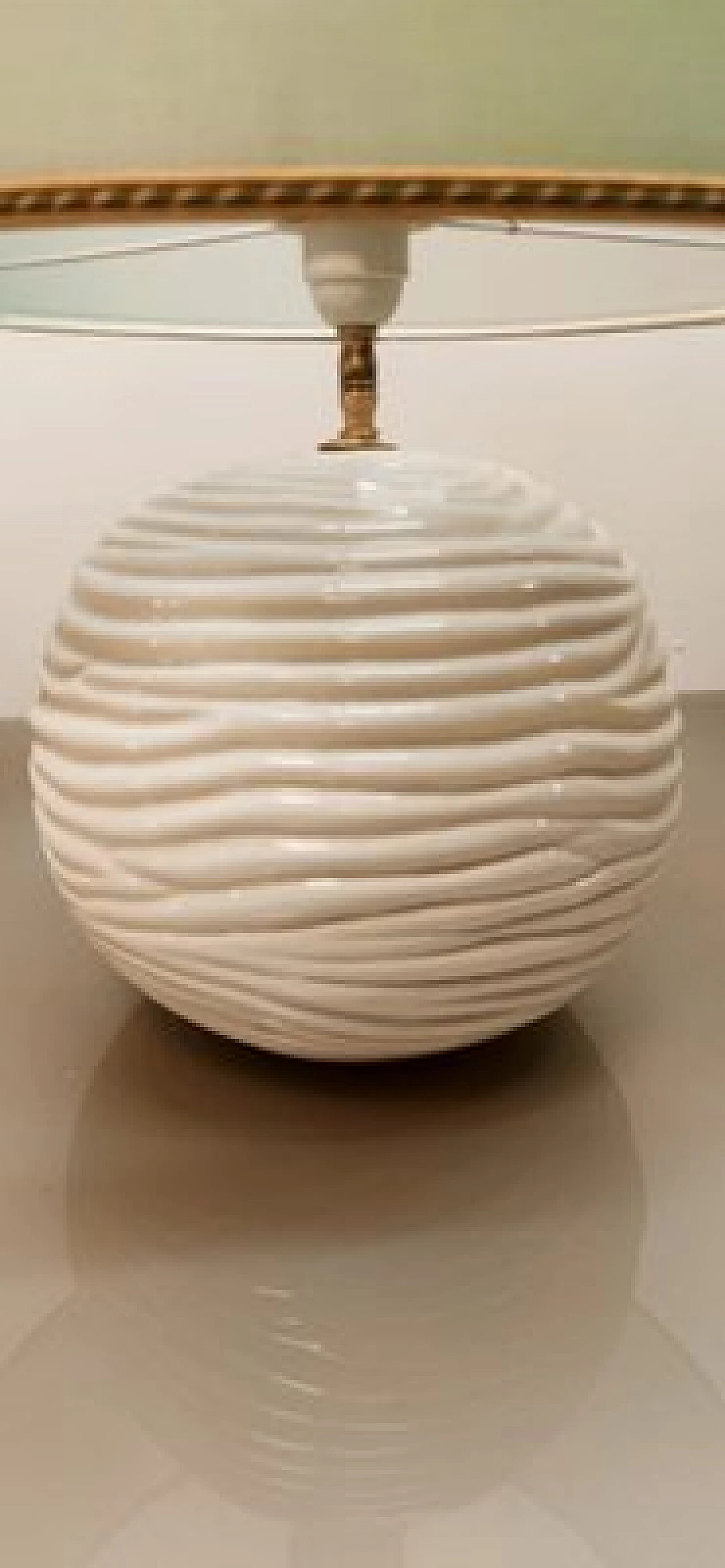 White ceramic table lamp with aqua green shade, 1960s 9