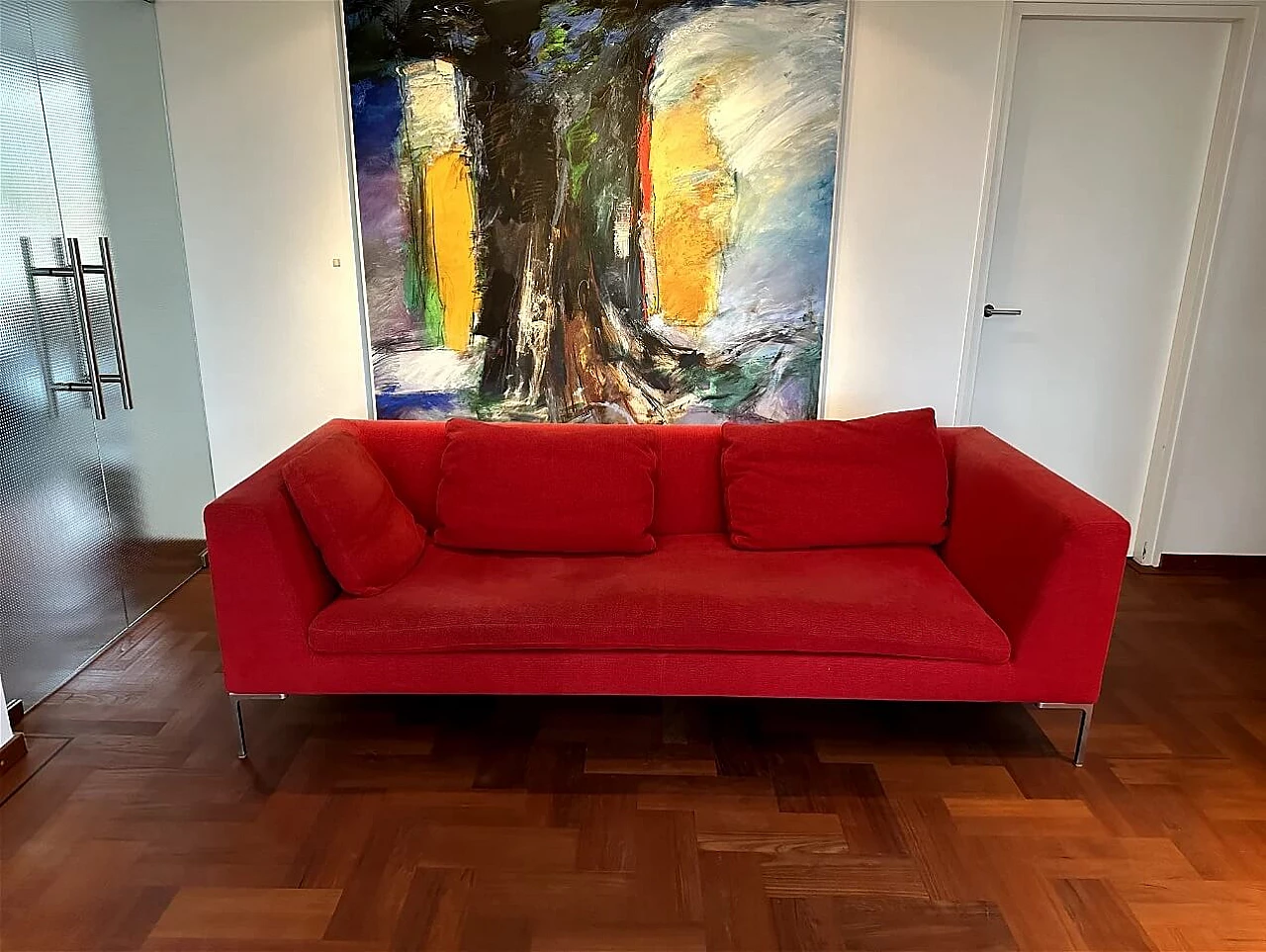 CH228 Charles sofa in red Maxalto-Cat cotton by Antonio Citterio for B&B Italia 1
