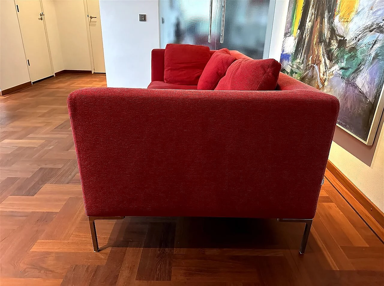 CH228 Charles sofa in red Maxalto-Cat cotton by Antonio Citterio for B&B Italia 6