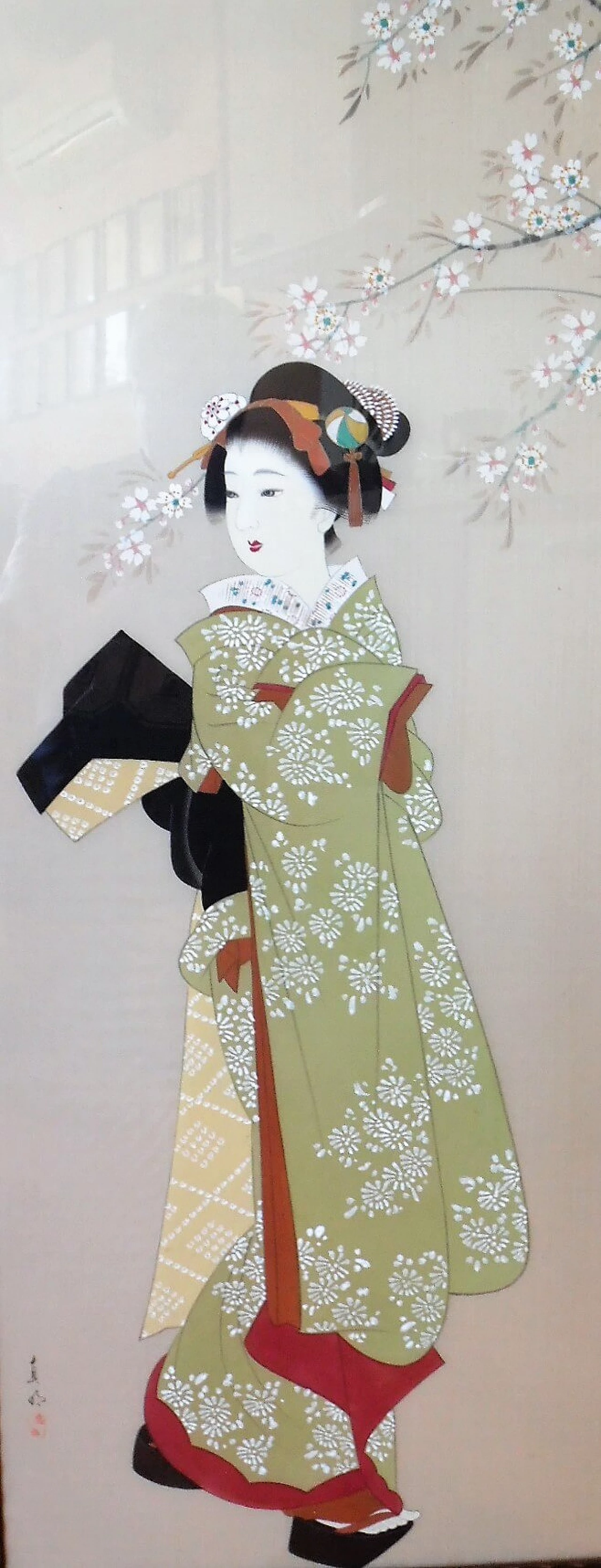 Japanese painting on silk depicting geisha, late 19th century 4