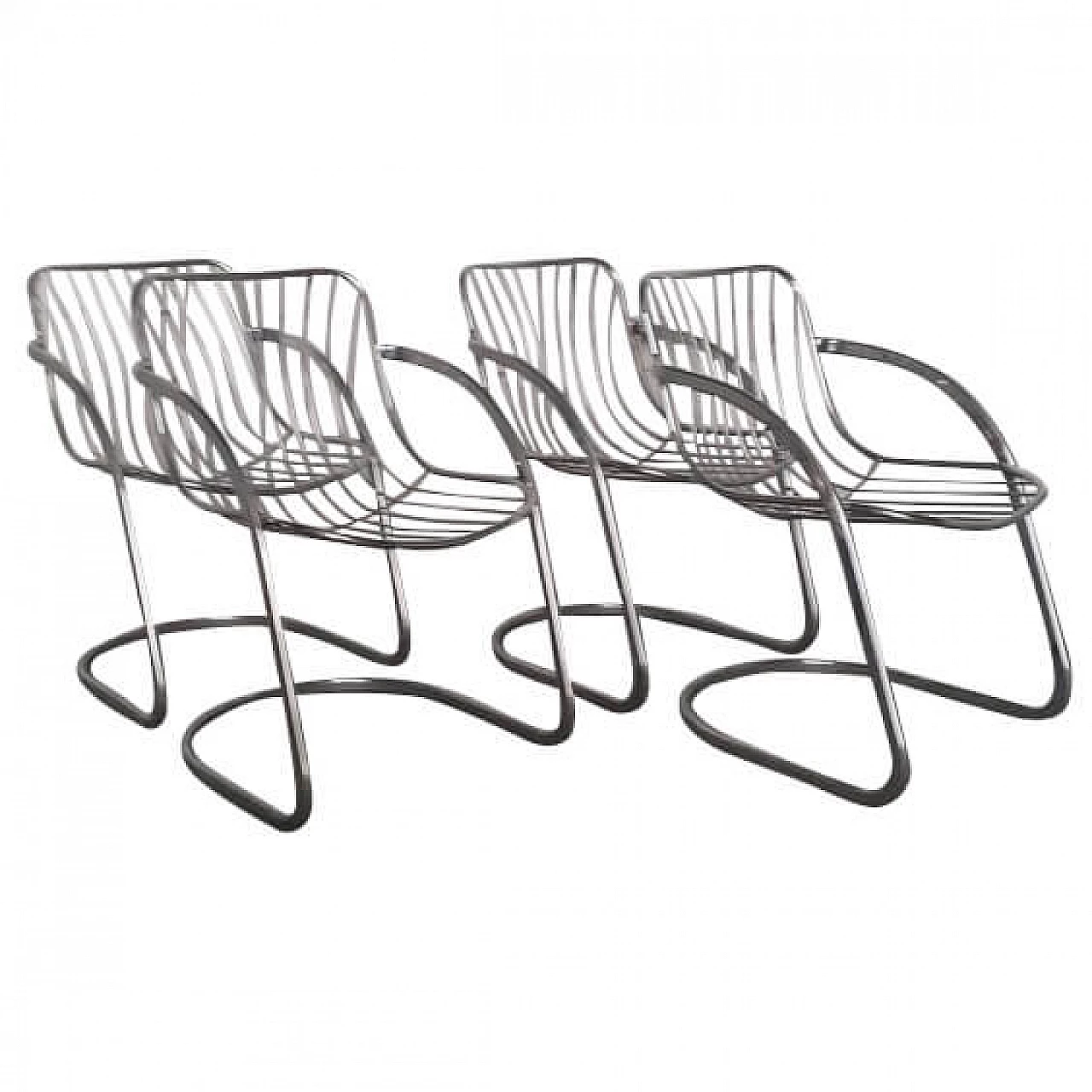 4 Chromed metal armchairs by Gastone Rinaldi, 1960s 9