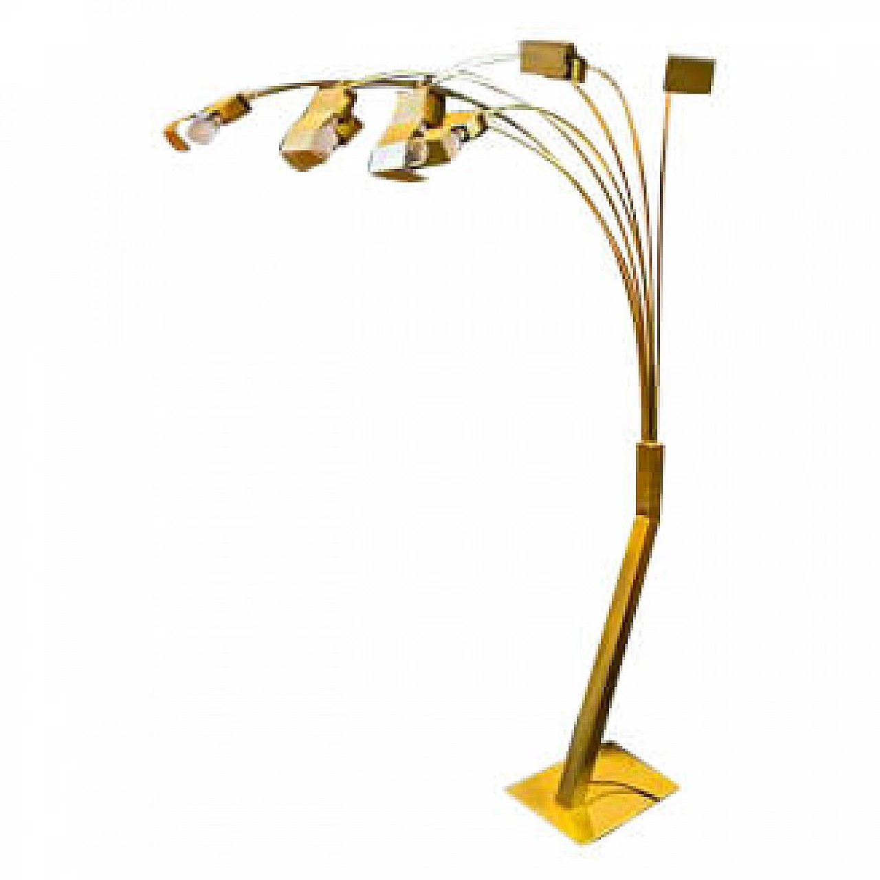 Lampada da terra in ottone con sette luci, anni '70 10