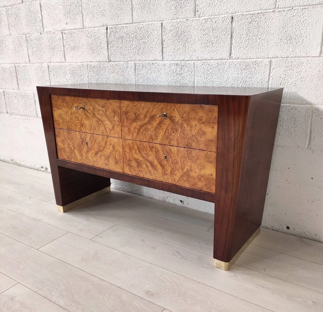 Maple-root veneered wood chest of drawers, 1950s 1
