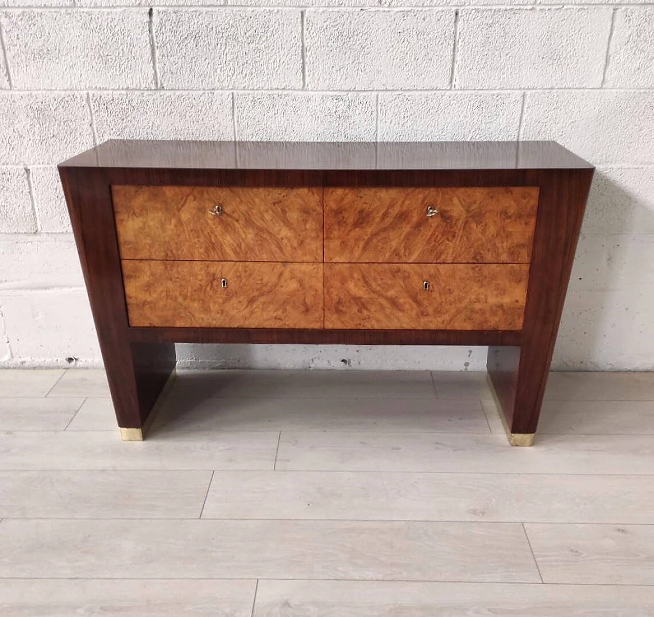 Maple-root veneered wood chest of drawers, 1950s 2