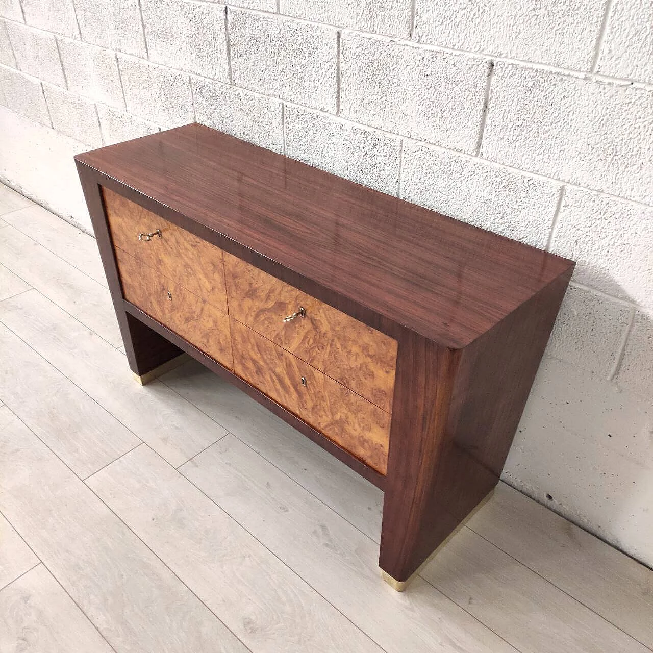 Maple-root veneered wood chest of drawers, 1950s 3
