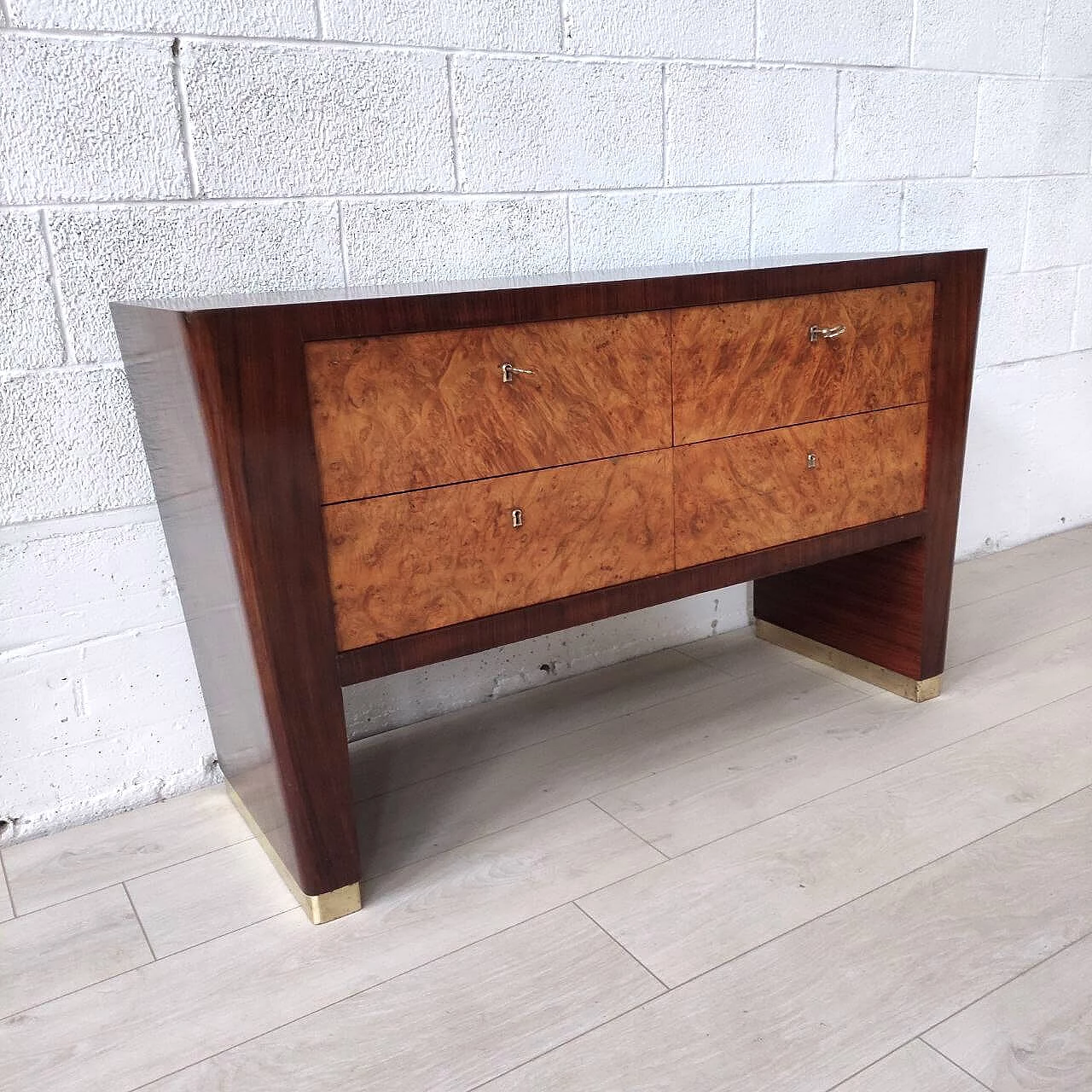 Maple-root veneered wood chest of drawers, 1950s 4