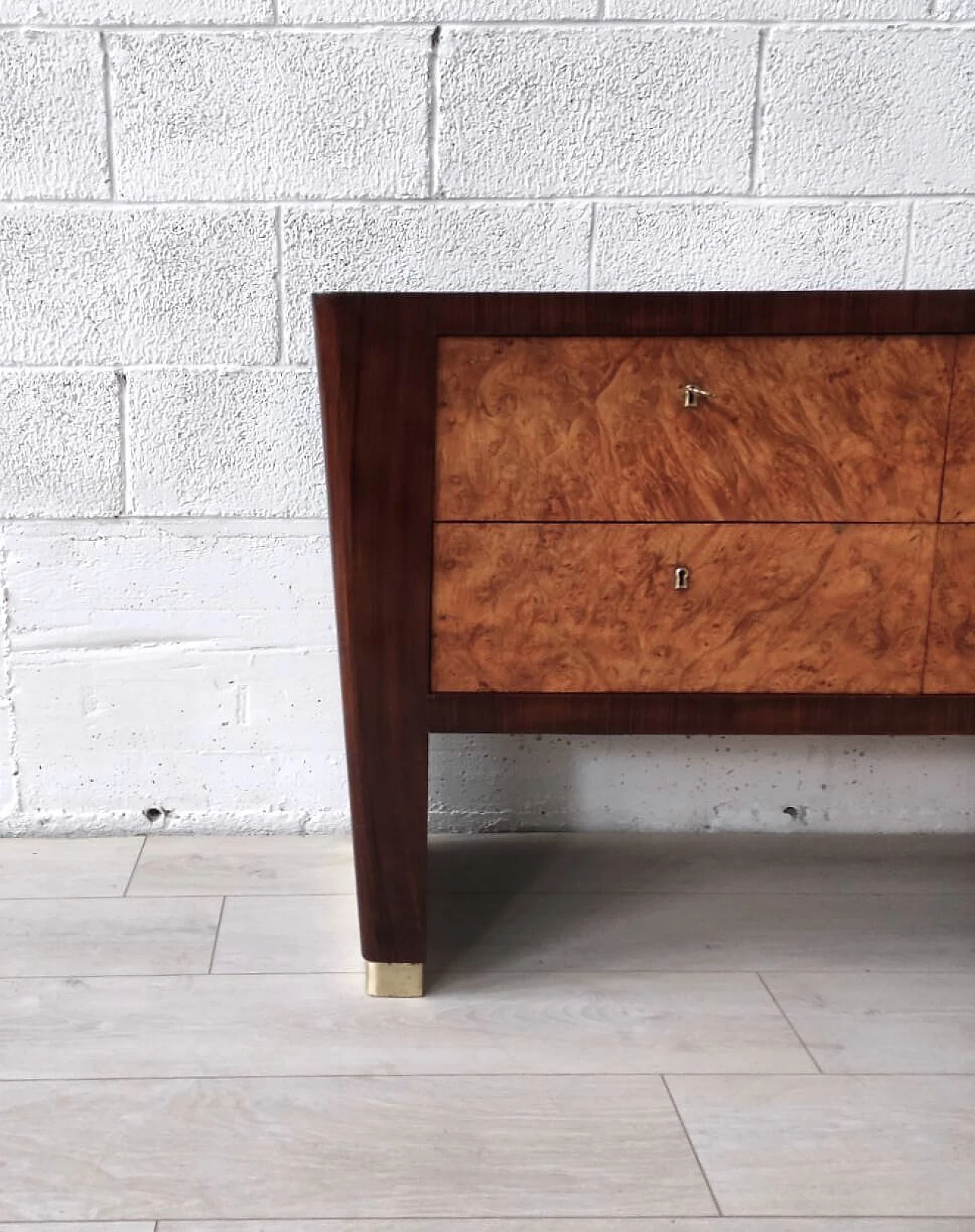 Maple-root veneered wood chest of drawers, 1950s 5