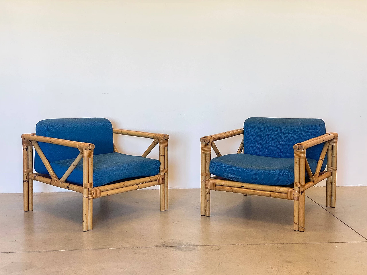 Pair of bamboo armchairs, 1970s 2