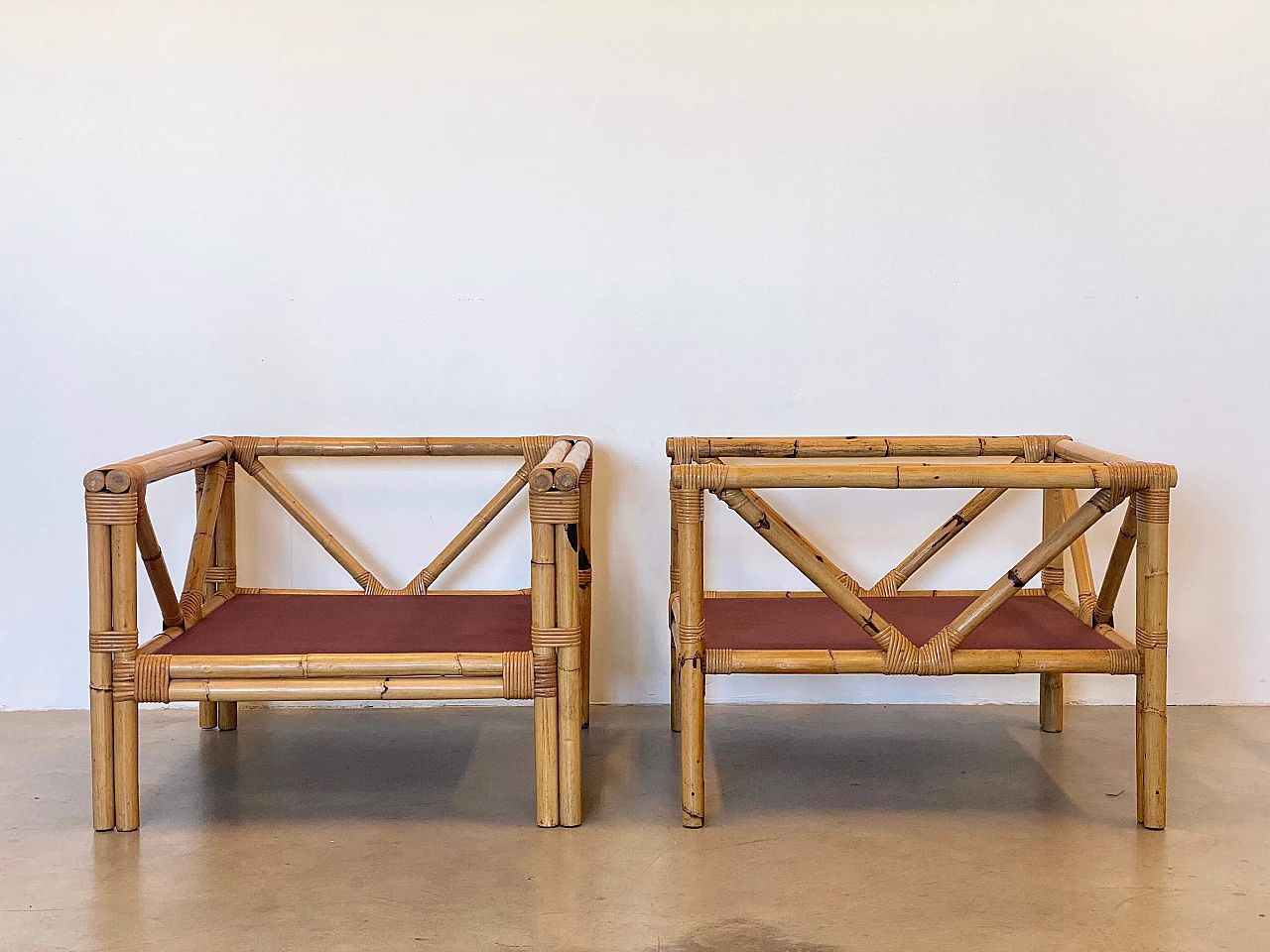 Pair of bamboo armchairs, 1970s 5