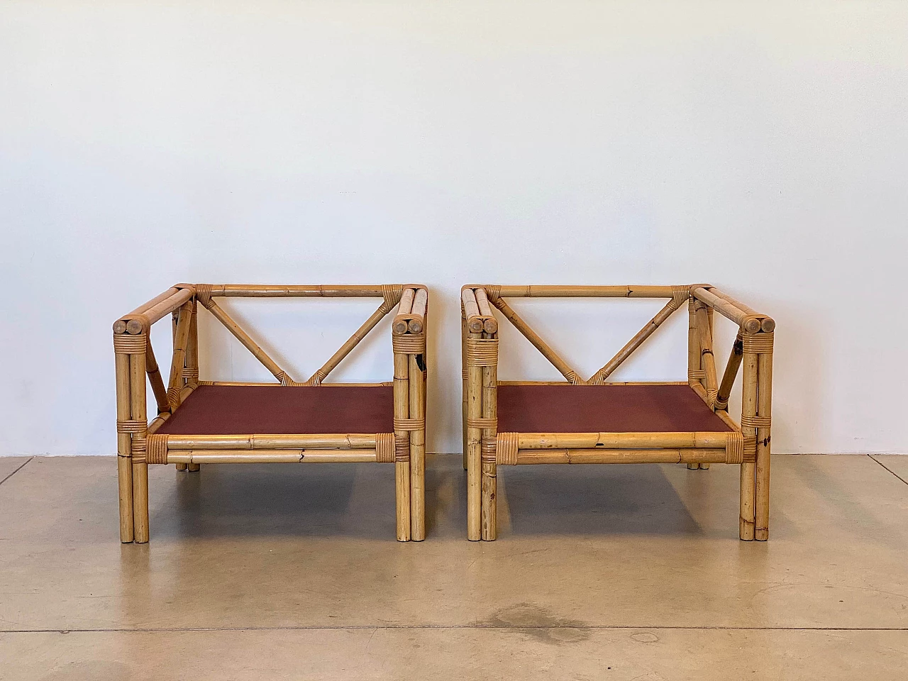 Pair of bamboo armchairs, 1970s 6