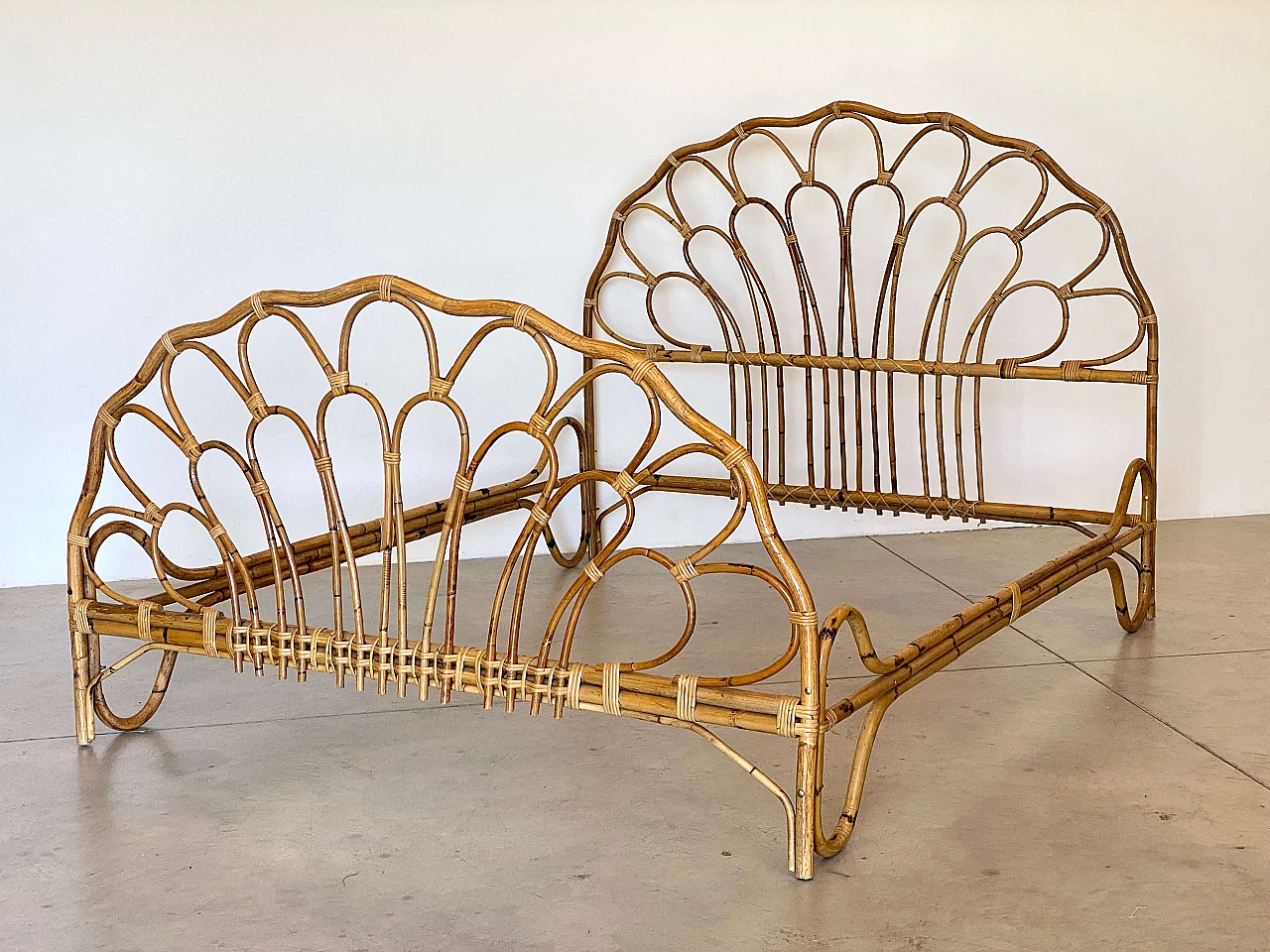 Bamboo double bed, 1970s 1