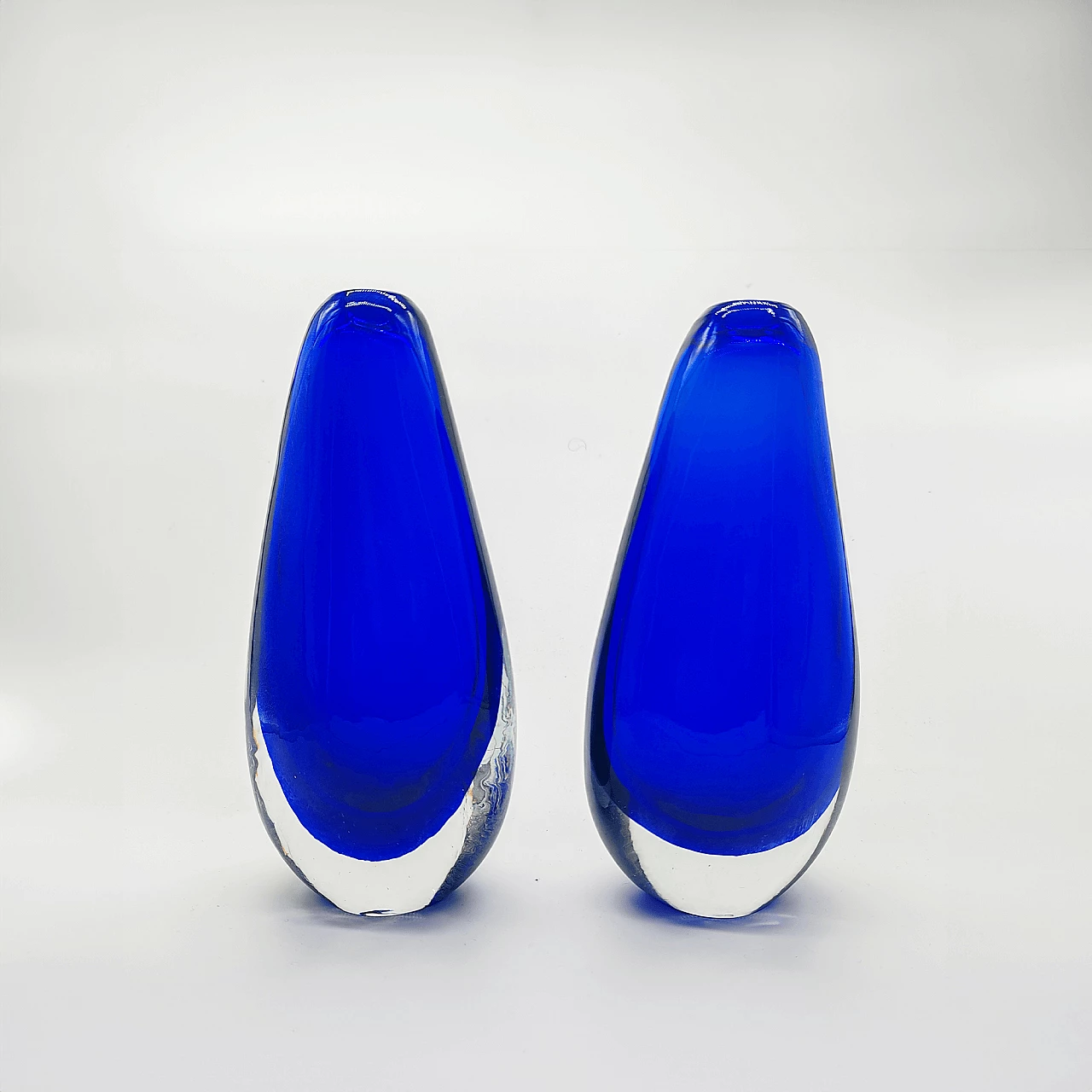 Pair of blue Murano glass vases by Flavio Poli for Seguso, 1960s 1