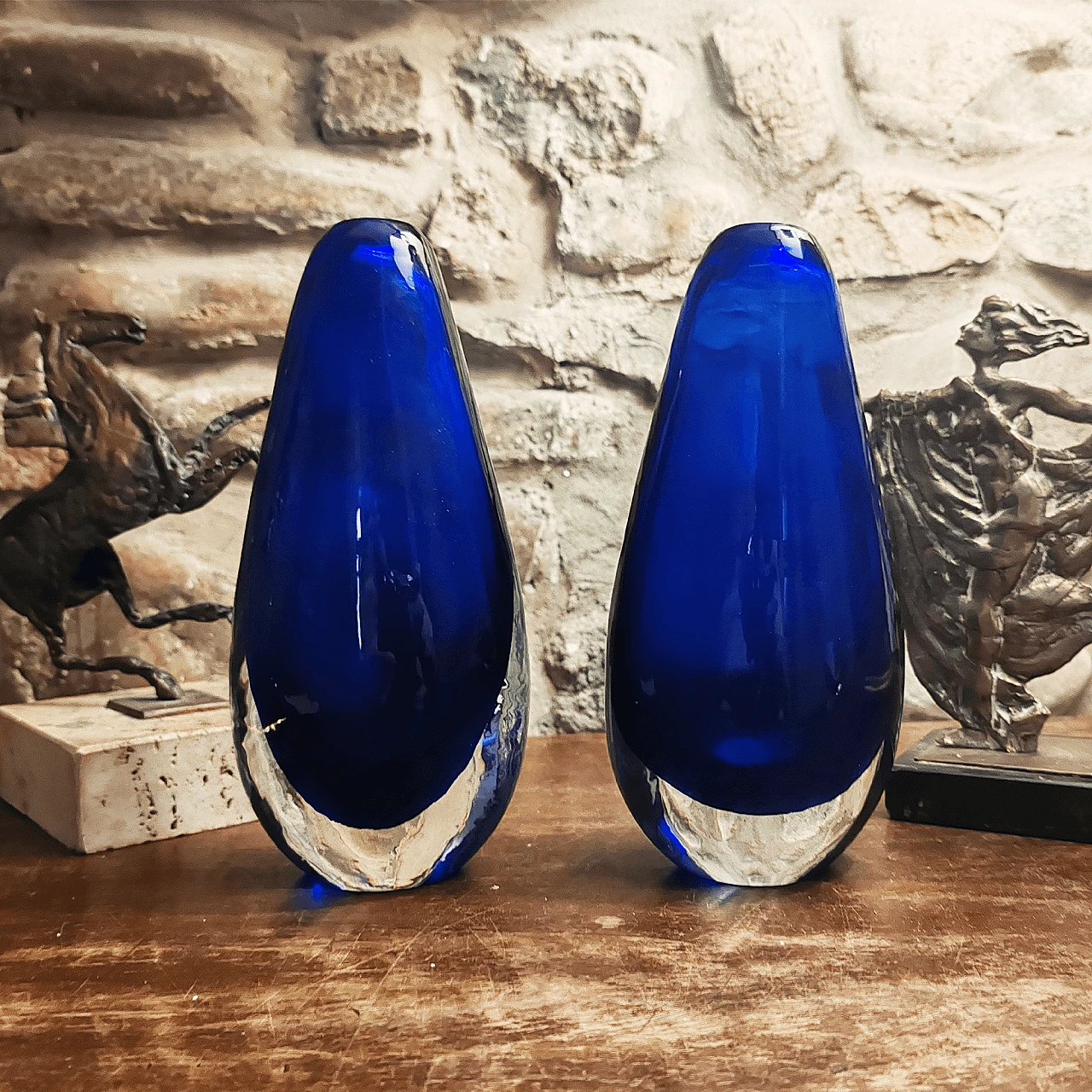 Coppia di vasi in vetro di Murano blu di Flavio Poli per Seguso, anni '60 4