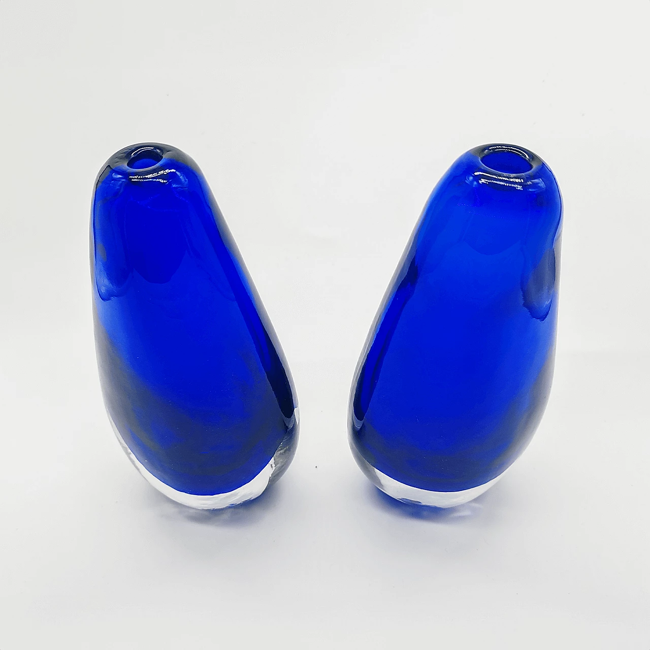 Coppia di vasi in vetro di Murano blu di Flavio Poli per Seguso, anni '60 6