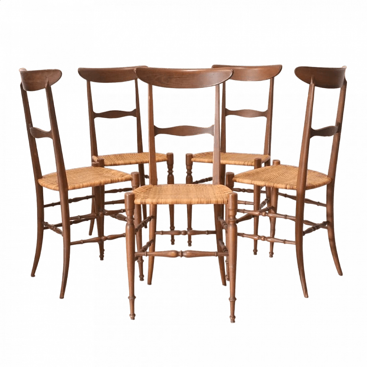 5 Chiavari chairs in wood and woven straw, 1950s 12
