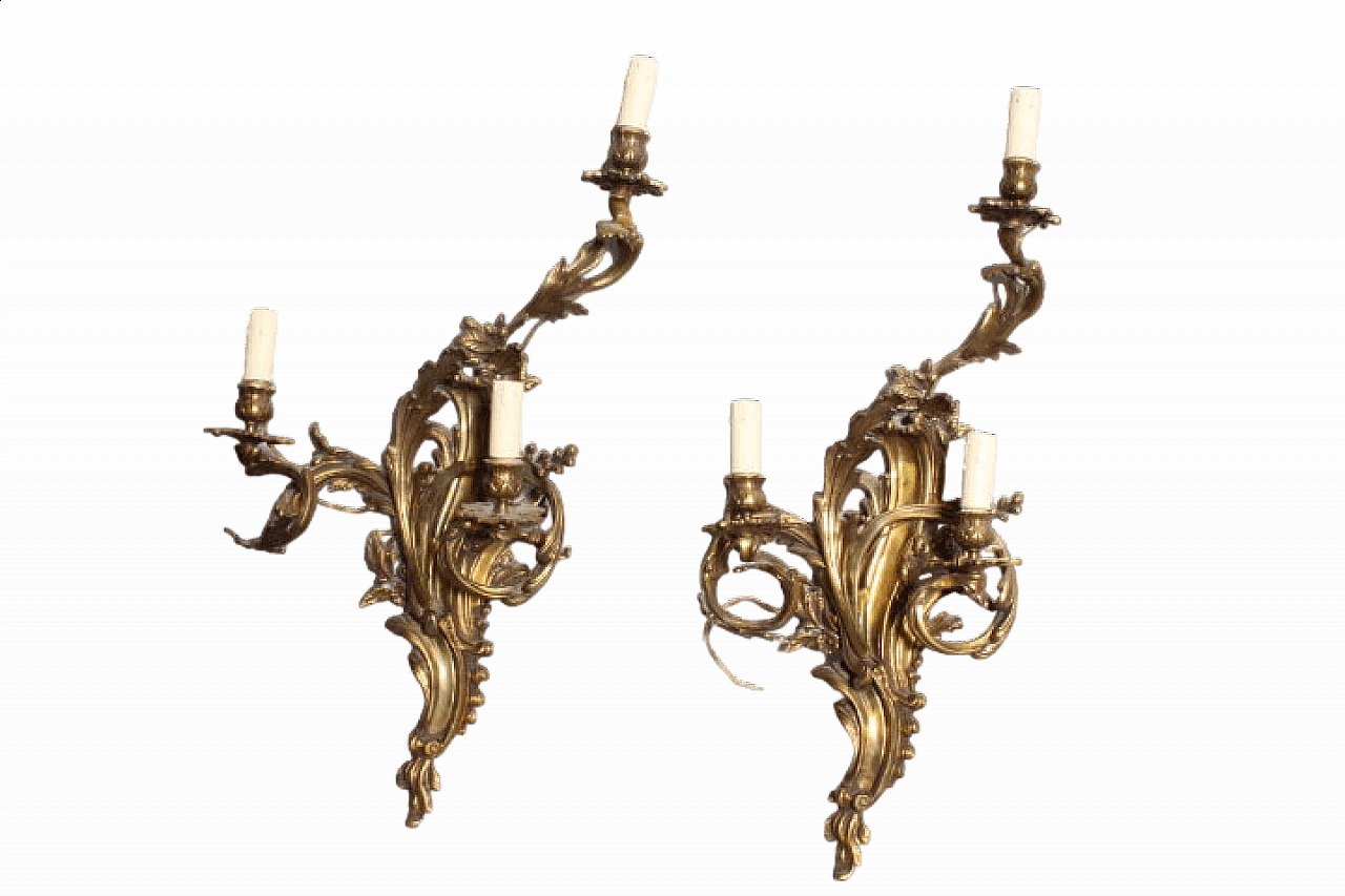 Pair of Louis XVI style bronze wall lights, late 19th century 15