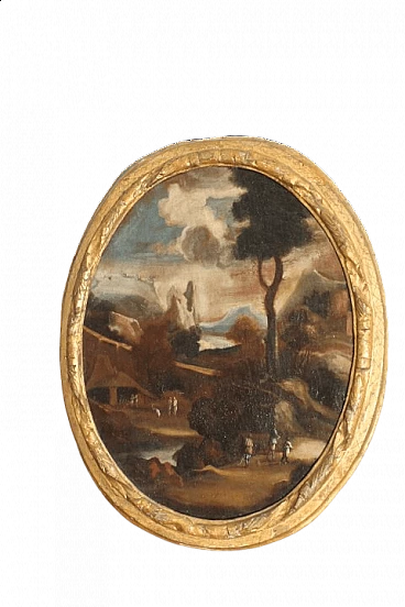 Landscape with figures, oil painting on canvas, 18th century