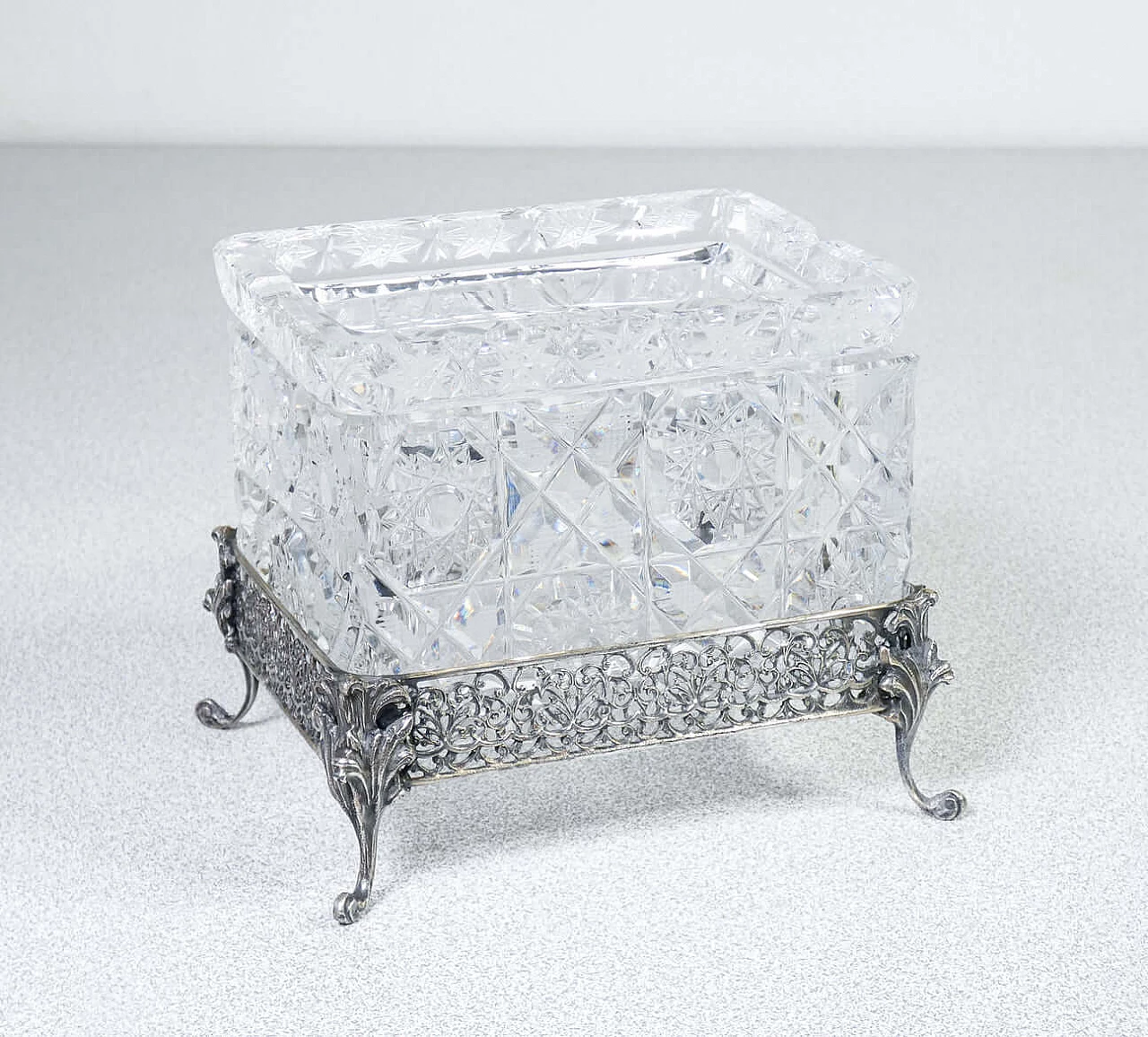 Portacenere e portasigarette in argento 800 e cristallo di Argenteria F.lli Passera, anni '50 1