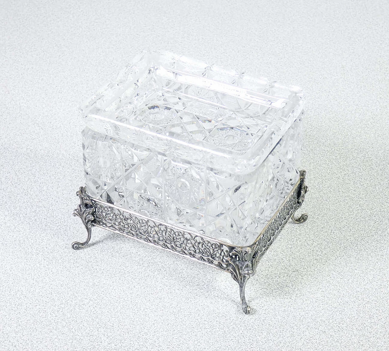 Portacenere e portasigarette in argento 800 e cristallo di Argenteria F.lli Passera, anni '50 2