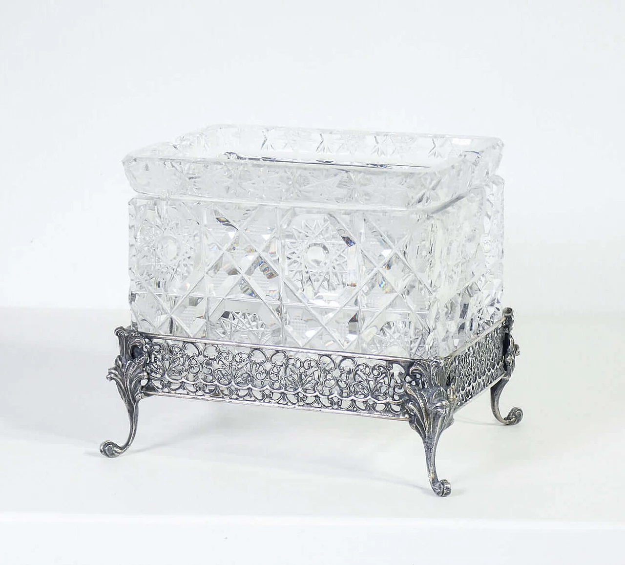 Portacenere e portasigarette in argento 800 e cristallo di Argenteria F.lli Passera, anni '50 3